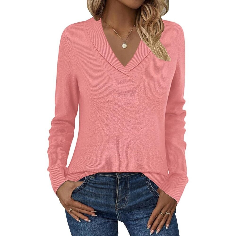 Womens Sweater Knit V Neck Long Sleeve Casual Tunic Fall Outfits